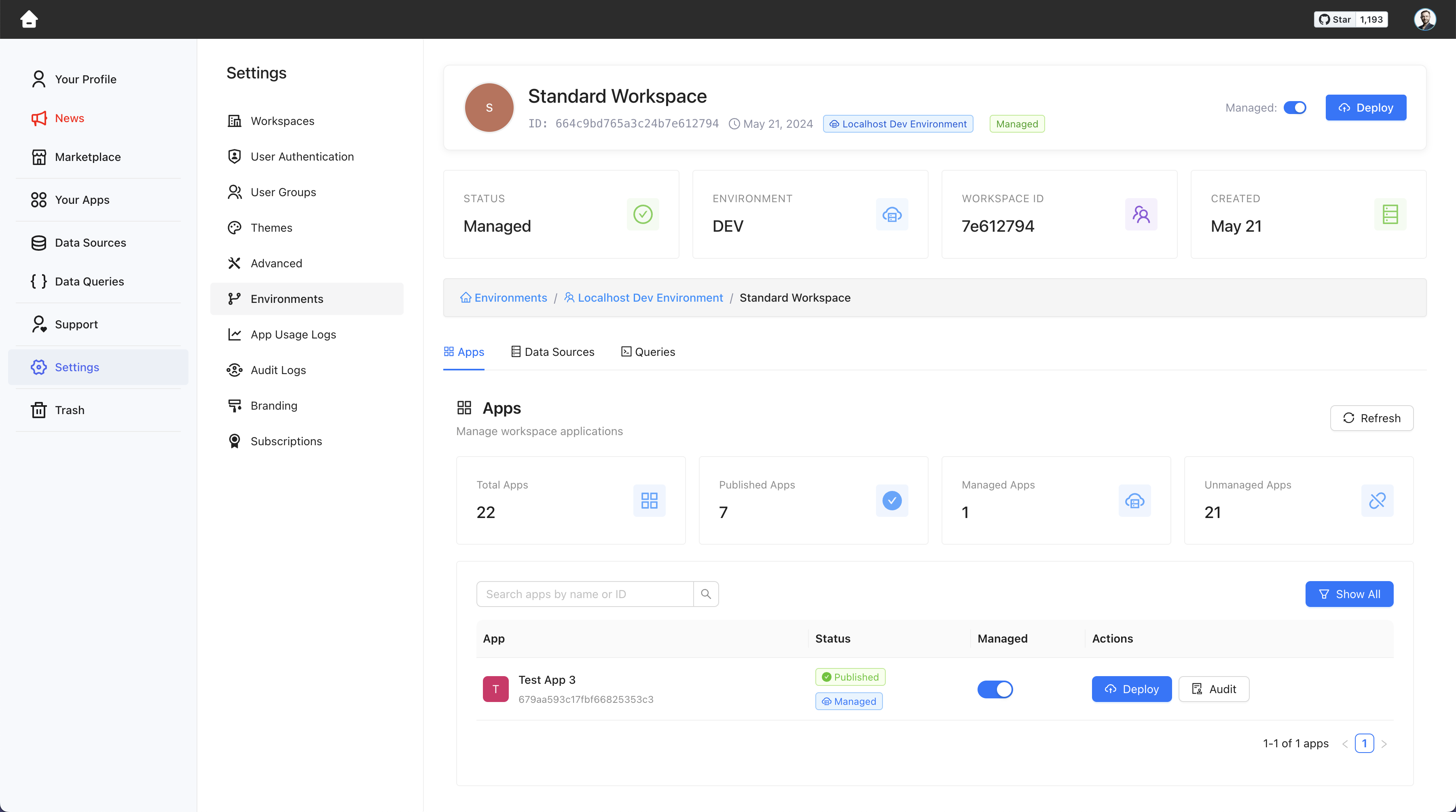 Enterprise Edition | Environments Workspaces